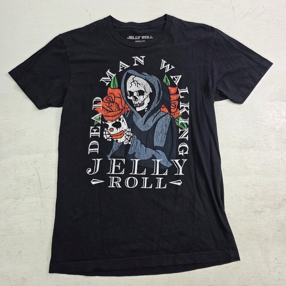 Jelly‎ Roll "Dead Man Walking" Rock T-Shirt Reaper Rose Skeleton Graphic Men's M